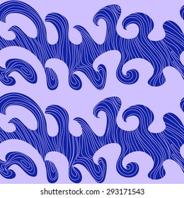 decorative pattern of abstract waves curls hand-drawn  