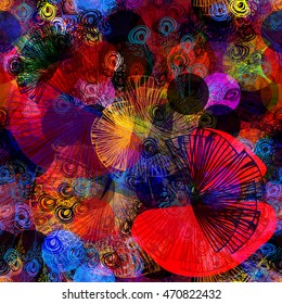 Decorative pattern. Artistic seamless background for fabric, printing. Dark, colorful