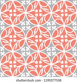Decorative pattern for the background, tile and textiles.
It is assembled from modular parts. Vector. Seamless.