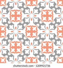 Decorative pattern for the background, tile and textiles.
It is assembled from modular parts. Vector. Seamless.