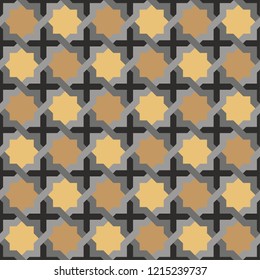 Decorative pattern for the background, tile and textiles.
It is assembled from modular parts. Vector. Seamless.