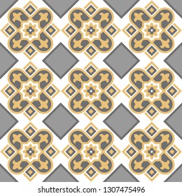 Decorative pattern for the background, tile and textiles. It is assembled from modular parts. Vector. Seamless.