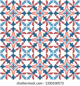 Decorative pattern for the background, tile and textiles. It is assembled from modular parts. Vector. Seamless.