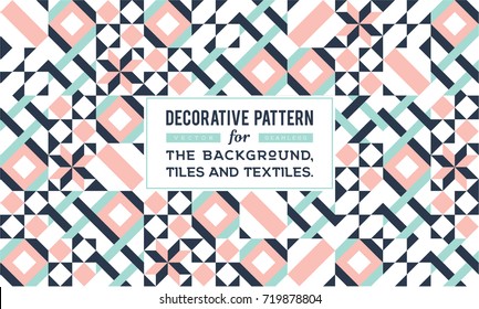 Decorative pattern for the background, tile and textiles. It is assembled from modular parts. Vector. Seamless.