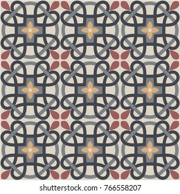 Decorative pattern for the background, tile and textiles.
It is assembled from modular parts. Vector. Seamless.