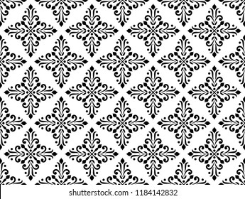 decorative pattern baroque and damask style, seamless black and white vintage floral background for design texture, silk, floor and wall, vector illustration