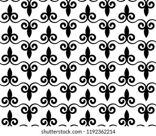 decorative pattern baroque and damask style, seamless black and white vintage floral background for design texture, silk, floor and wall, vector illustration