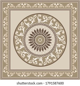 Decorative pattern of baroque motif with chains on black background.