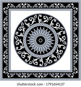 Decorative pattern of baroque motif with chains on black background.EPS10 Illustration.