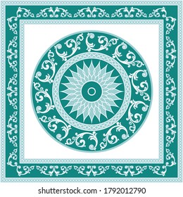 Decorative pattern of baroque motif with chains on green background.EPS10 Illustration.