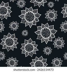 A decorative pattern of beautiful flowers and branches is highlighted in the foreground. A pattern of leaves. Vector illustration. For nature, eco and design. Hand-drawn plants for a postcard.