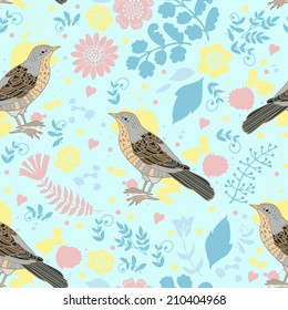 Decorative pattern with birds. Seamless pattern for fabric, paper and other printing and web projects.