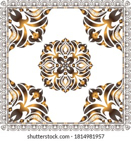 Decorative pattern of brown baroque motif with Flowers.Scarf  Design Vector Illustration.