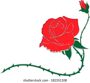 Decorative pattern burgeoning flower of the red rose and a small bud. Can be use like a frame