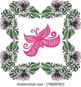 Decorative pattern butterfly and floral frame. Vector illustration