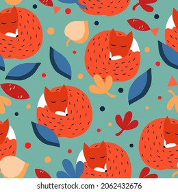 Decorative pattern in calm colors of a sleeping fox
