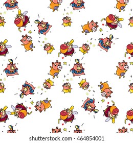 decorative pattern with Charming piglets in suits and hats with cane. Seamless pattern can use for textile