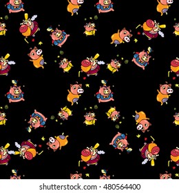 decorative pattern with Charming piglets in suits and hats with cane. Seamless pattern can use for textile