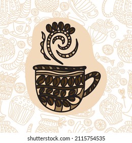 Decorative pattern coffee cup. Vector illustration