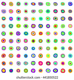 Decorative pattern with colored circles and ovals, target, dots. Hand-drawn.