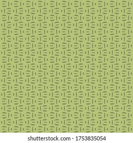 Decorative pattern, consisting of simple alternately positioned signs. Wallpaper texture. Graphics in contrasting shades of green.