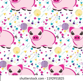Decorative pattern design with cute pig, abstract background.