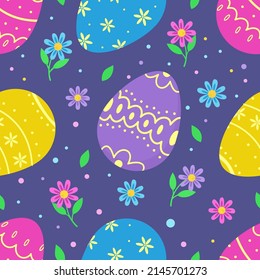 Decorative pattern of Easter eggs. Happy Easter template with eggs and flowers. Vector illustration of beautiful Easter eggs .