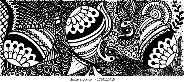 Decorative pattern in Eastern, Indian style black and white. Vector ornament for cover, decoration, design, Mehndi, tatoo, logo, business card, tag