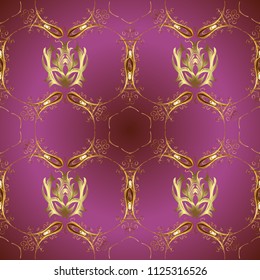 Decorative pattern in ethnic oriental style. Seamless vintage elements for design, application of henna, Mehndi and tattoo. Vector illustration. Patterns on purple, brown and yellow colors.