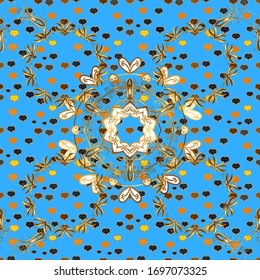Decorative pattern in ethnic oriental style. Patterns on blue and brown colors. Seamless vintage elements for design, application of henna, Mehndi and tattoo. Vector illustration.
