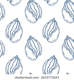 Decorative pattern featuring blue shell illustrations on a white background