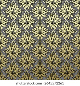A decorative pattern featuring intricate designs in dark tones with golden accents.