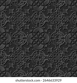 A decorative pattern featuring intricate designs in shades of gray, suitable for backgrounds or textile applications.