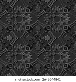 A decorative pattern featuring intricate designs in shades of gray, suitable for backgrounds or textiles.