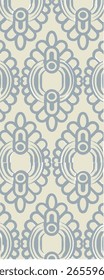 A decorative pattern featuring intricate floral and geometric designs in muted colors.
