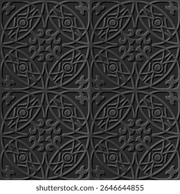 Um padrão decorativo com intrincados desenhos geométricos em um layout simétrico.