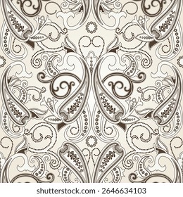 A decorative pattern featuring intricate swirls and floral elements in brown on a light background.
