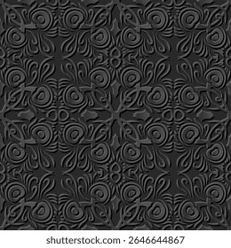 A decorative pattern featuring swirling floral motifs in a symmetrical arrangement.