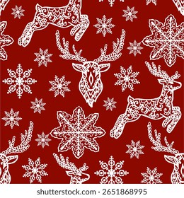 Um padrão decorativo com renas brancas e flocos de neve em
