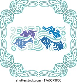 Decorative pattern fishes and sea. Vector illustration