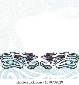 Dekorative Fische und Meereswellen. Vektorgrafik