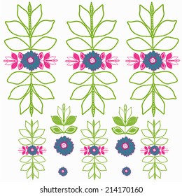 Decorative pattern with flowers and leaves.