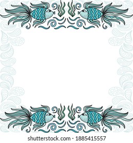 Decorative pattern frame of fishes. Vector illustration