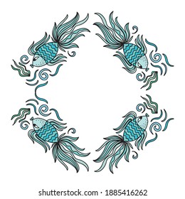 Marco decorativo de los peces. Ilustración del vector