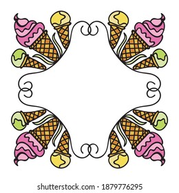 Decorative pattern frame of ice cream. Vector illustration