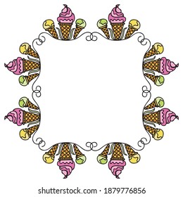 Decorative pattern frame of ice cream. Vector illustration