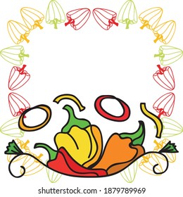 Decorative pattern frame of peppers. Vector illustration