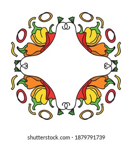 Decorative pattern frame of peppers. Vector illustration