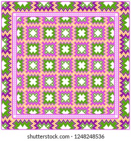Decorative Pattern With Geometric Ornament. For Print Bandanna, Tablecloth, Fabric Print, Fashion. Vector Illustration.