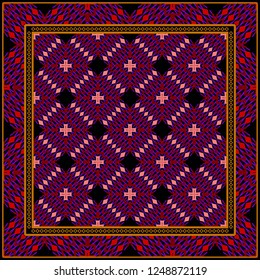 Decorative Pattern With Geometric Ornament. For Print Bandanna, Tablecloth, Fabric Print, Fashion. Vector Illustration.